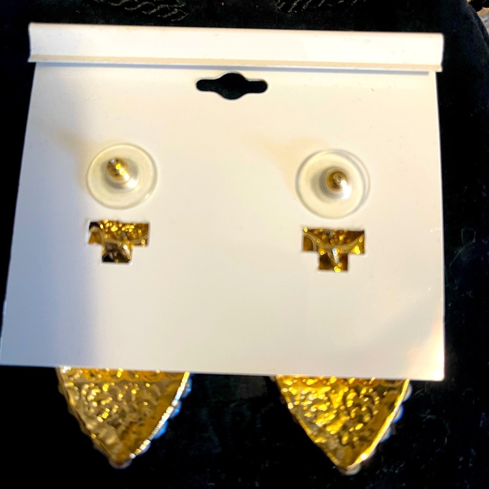 Vintage Onyx Blue Crystal & Gold Ear Rings - Picture 4 of 4